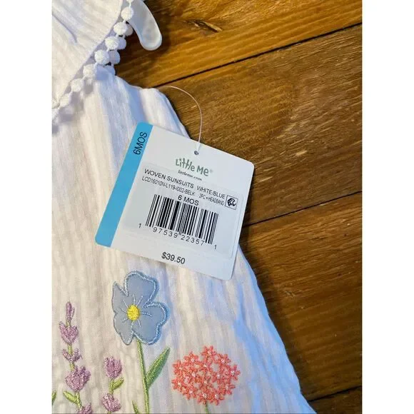 Little Me 6 month NWT baby girl outfit woven Sunsuits white/blue 3pc floral - Picture 2 of 6